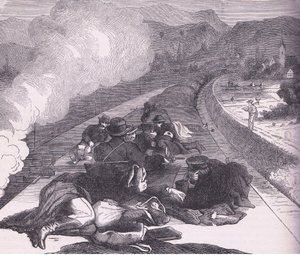 Transport of Prussian Ambulance Corps, Cassells History of the War between France and Germany publicerad av Cassell and Company Limited, ca 1890 (litho) av German School