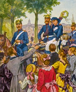 Truppenheimkehr / Truppretur (färglitografi) av German School