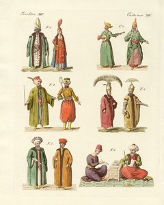Turkiska nationaldräkter (färgad gravyr) av German School