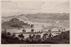 Valley of Olympia, Grekland, före arkeologiska utgrävningar (gravyr) av German School