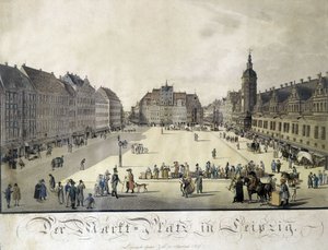 Utsikt över Auerbachs innergård i Leipzig av Gustav Zehl. Gravyr sent 1700-tal. av German School