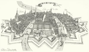 Utsikt över Berlin från 1600-talet (gravyr) av German School