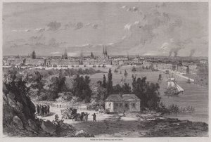 Vy över Bordeaux, Frankrike (gravyr) av German School