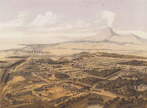 Vy över Pompeji, Kampanien, Italien (färglitografi) av German School