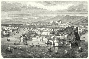 Utsikt över antika Aten från Pireus (gravyr) av German School