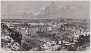 Utsikt över hamnen i Dieppe, Normandie, Frankrike (gravyr) av German School