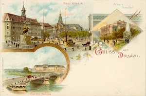Utsikt över Dresden, Tyskland (chromolitho) av German School