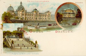 Utsikt över Dresden, Tyskland (chromolitho) av German School