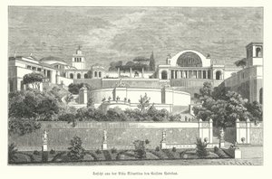 Villa av den romerske kejsaren Hadrianus i Tivoli, Italien (gravyr) av German School