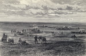 Vagntåg på prärien i South Dakota, USA (litho) av German School