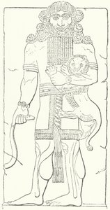 Väggrelief av Gilgamesh från ruinerna av Dur-Sharrukin, assyriernas huvudstad vid kung Sargon II:s tid (gravyr) av German School