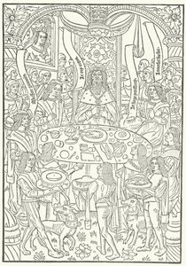 Träsnitt från den första upplagan av Lancelot du Lac, tryckt i Rouen av Jean le Bourgeois 1488 (gravyr) av German School