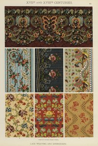 XVII:e och XVIII:e århundraden, spetsvävning och broderi (färg litho) av German School