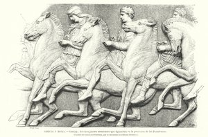 Unga atenska ryttare, kopia av en del av Parthenonfrisen från Aten, antikens Grekland (litho) av German School