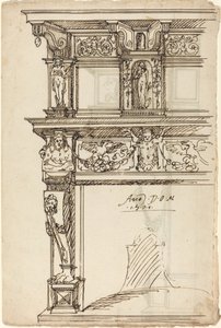 Palatial mantel med Merkurius och hopp [recto] av German or Austrian 16th Century