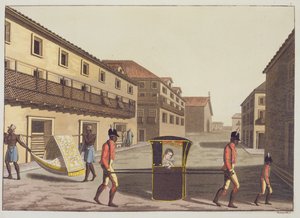 Kullar på St. Sebastian Street (färggravyr) av Gerolamo Fumagalli