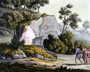 Prästernas tempel, Peru (färg litho)