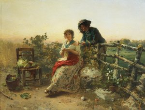 I fredstid, av Gerolamo Induno, cirka 1880, olja på trä av Gerolamo Induno
