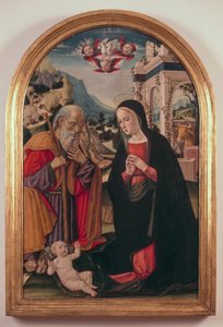 Tillbedjan av barnet, ca 1490-1525, av Girolamo Benvenuto (1470-1524) av Gerolamo di Benvenuto