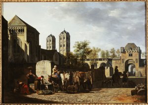 Offentlig fontän och S:t Gereons kyrka i Köln, ca 1670 (olja på trä) av Gerrit Adriaensz Berckheyde