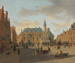 Grote Markt och stadshuset i Haarlem, sett från öster