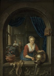 Tjänsteflicka vid fönstret av Gerrit Dou