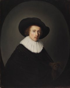 Porträtt av en man med hatt av Gerrit Dou
