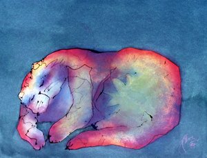 Katt på grönt, c 1987 (akryl på papper) av Gerrit Greve