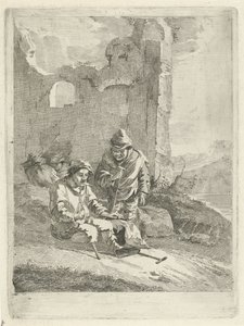 Fyra figurer vid en ruin av Gerrit Groenewegen