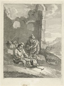 Fyra figurer vid en ruin av Gerrit Groenewegen