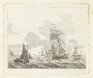 Segelfartyg på oroliga vatten Havslandskap med skepp (serietitel) av Gerrit Groenewegen