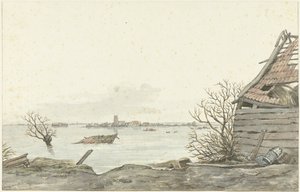 Utsikt över det översvämmade Ransdorp, februari 1825 av Gerrit Lamberts