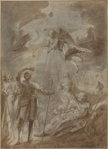 Bebådelsen till herdarna (penna och brunt bläck med brun lavering, förstärkt med vitt) av Gerrit Pietersz Sweelink