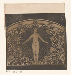 Design för ramen för en kalender från 1901 med en kvinna och blommor av Gerrit Willem Dijsselhof