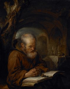 En eremit ber, 1670 av Gerrit Dou