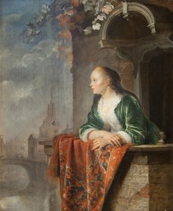 Ung kvinna på en balkong - Ung kvinna på en balkong - Gerard (Gerrit) Dou (1613-1675). Olja på duk, ca 1665. Nationalgalleriet, Prag av Gerrit Dou