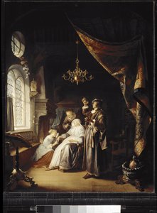 Den hydropiska kvinnan (olja på trä av Gerrit Dou
