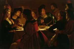 Festscen med ett ungt gift par, c.1617 av Gerrit van Honthorst