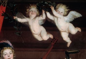 The Angels Detail konsert. Målning av Gerrit Van Honthorst (1590-1656) 1624 Sön. 1,68x1,78 m av Gerrit van Honthorst
