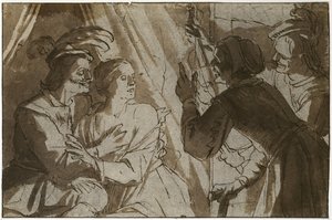 The Prodigal Son (penna och brunt bläck med tvätt över svart krita på papper) av Gerrit van Honthorst