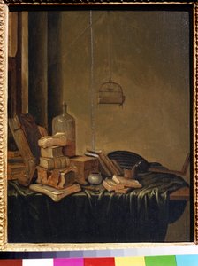 Stilleben med böcker. Målning av Gerrit van Vucht (1600 eller 1620- ca 1697). Olja på trä, 34 x 28 cm. Holländsk skola från 1600-talet. Pushkin Museum of Fine Arts, Moskva. av Gerrit van Vucht