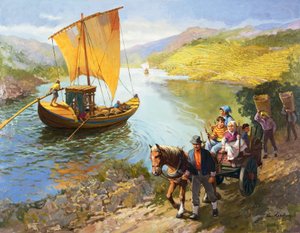 Druvplockarna i Portugal (gouache på papper) av Gerritt Vandersyde