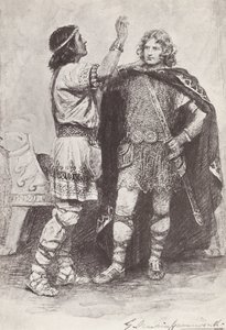 Illustration till The Story of Hereward, The Champion of England (litografi) av Gertrude E. Demain (after) Hammond
