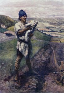 "I ett fårat fält fann plogmannen dig" (färg litho) av Gertrude E. Demain (after) Hammond