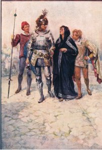 Prins Arthur leder Belge och hennes söner in i slottet, Stories from the Faerie Queen publicerade av George Harrap and Company av Gertrude E. Demain (after) Hammond