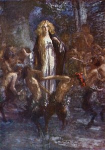 "Satyrerna dansade runt henne i glädje" (färg litho)