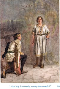 "Hur kan jag vördnadsfullt dyrka dig nog?", illustration från "Shakespeares berättelser om de engelska kungarna", publicerad av George Harrap & Son av Gertrude E. Demain Hammond