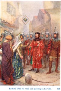 "Richard lyfte på huvudet och tittade på sin fru", illustration från "Shakespeares berättelser om de engelska kungarna", publicerad av George Harrap & Son