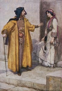 Shylock gav henne sina nycklar och bjöd henne att vakta huset, illustration från 