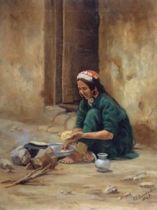 En kullkvinna från Ladakh, lagar sin mat, 1893